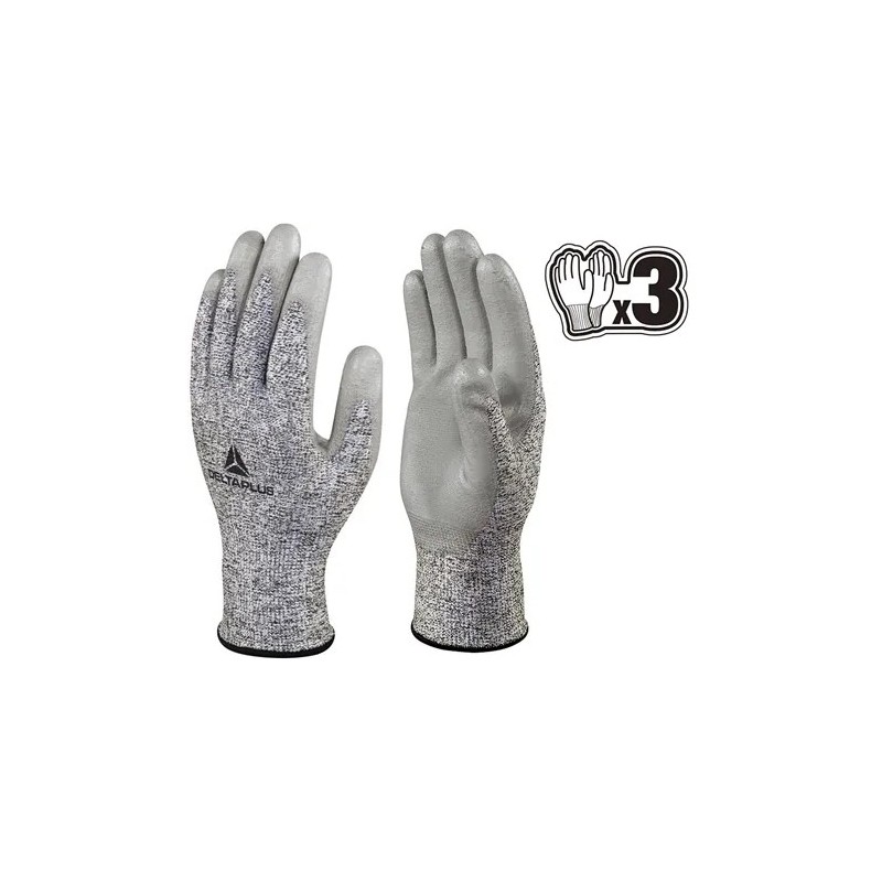 Luva Anti Corte Delta Plus VENICUT58 Nível D Com Banho PU CA 41407 3 Pares