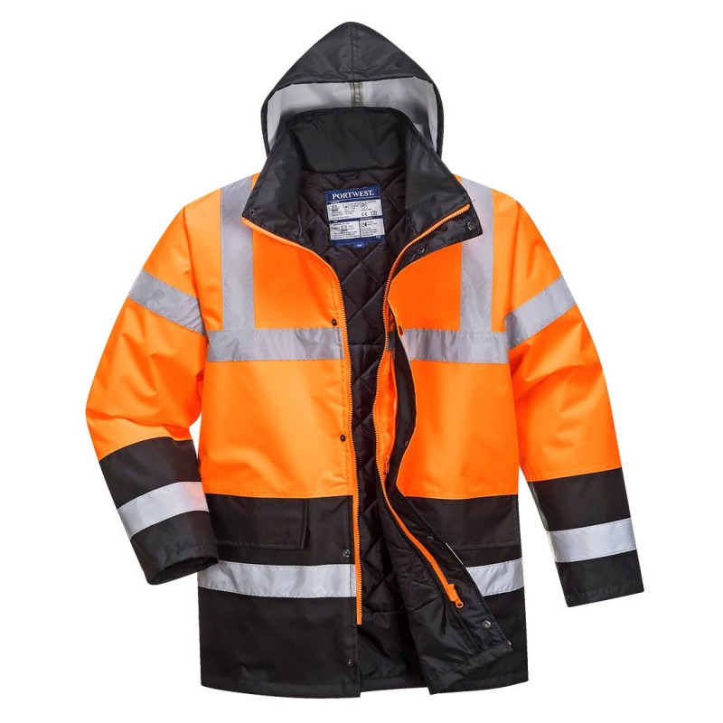 Parka de tráfego bicolor de alta visibilidade Laranja Preto